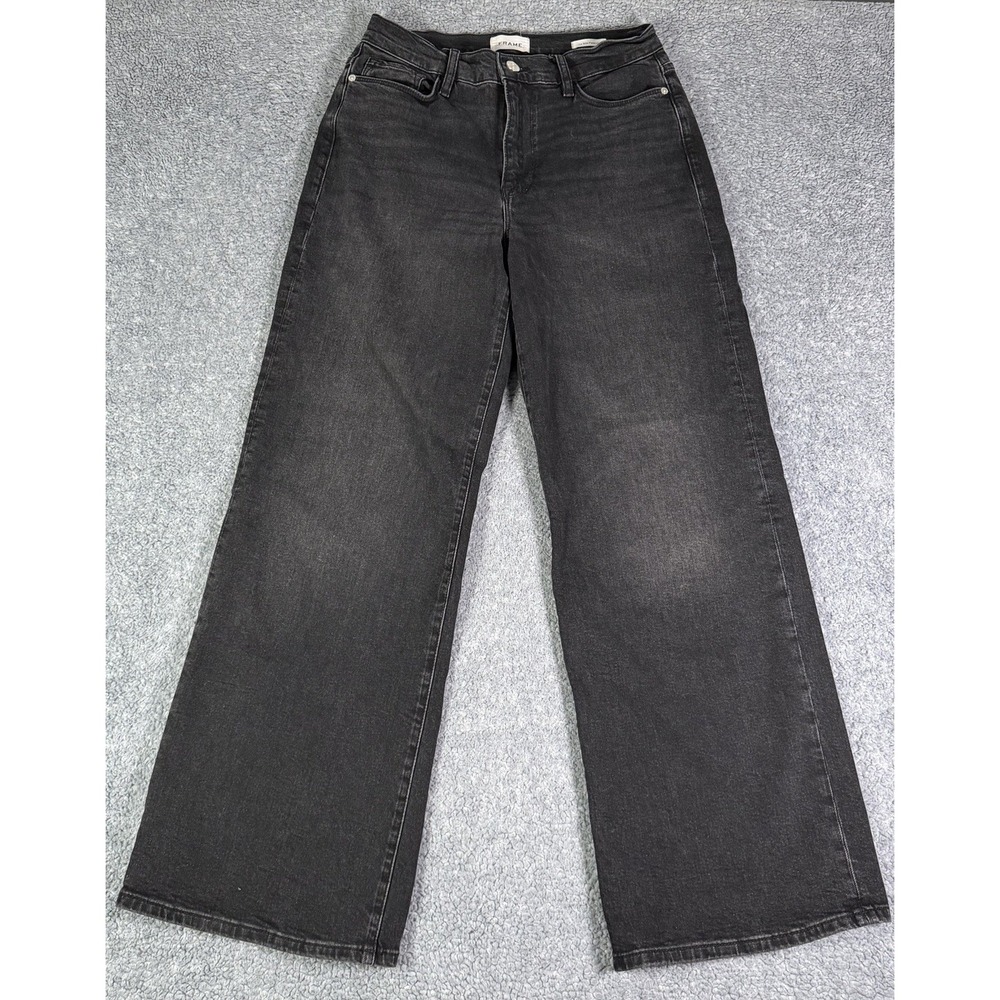 FRAME Le Slim Palazzo Jeans Size 29 Hutchinson Black High Rise Wide Leg Stretch